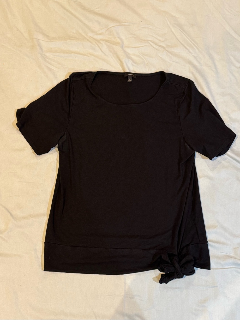 Talbots Black Short-Sleeve Tie Hem Top